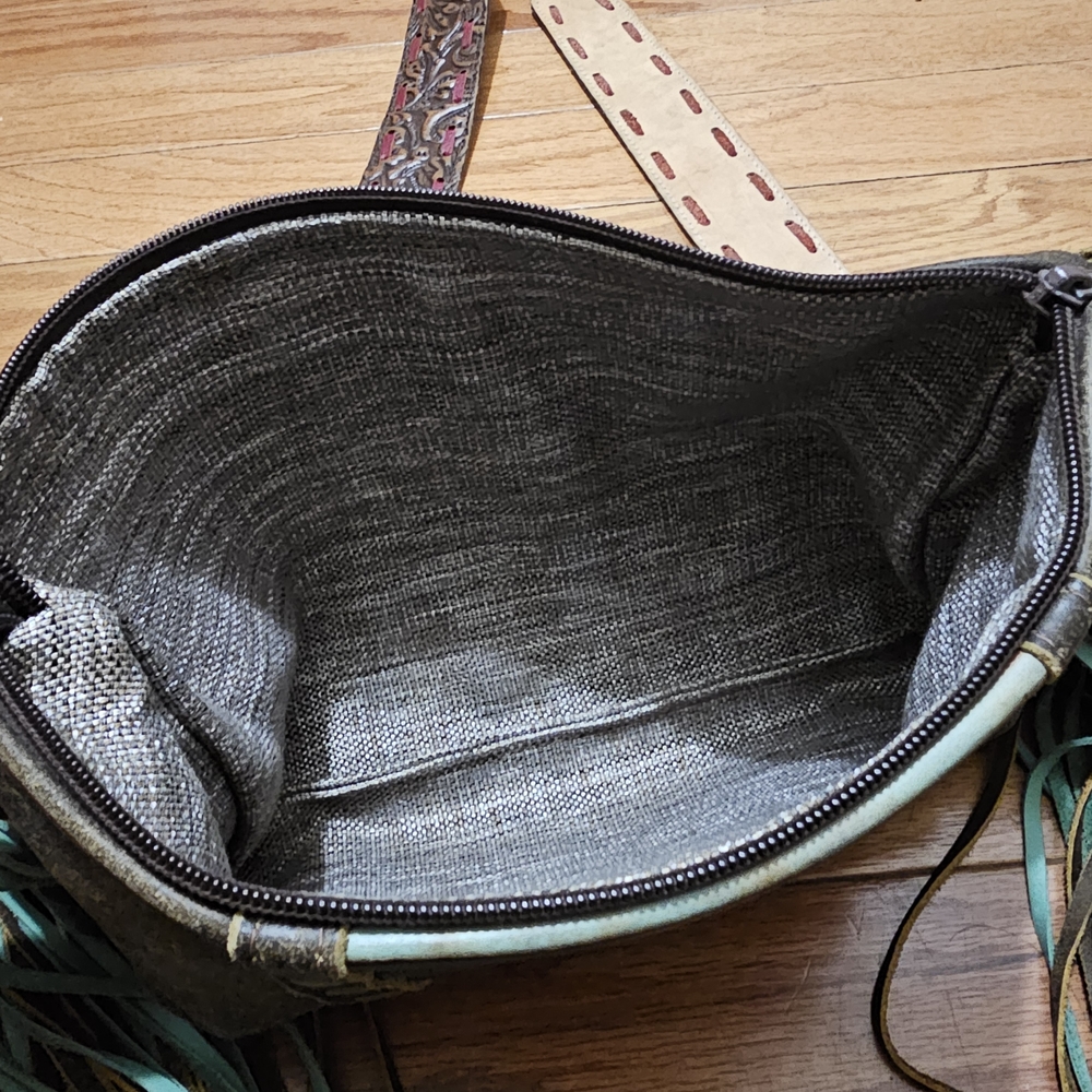 Western Brown and Teal Crossbody Bag with Fringe - Picture 8 of 10